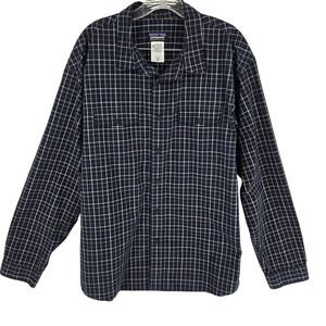 Patagonia Shirt Mens XL Navy Blue Plaid Organic Cotton Blend Long Sleeve Casual